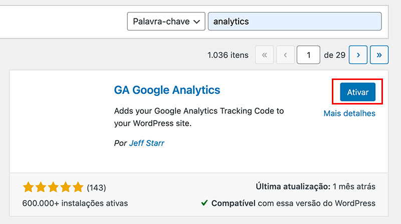 plugin de código de rastreio do Google Analytics