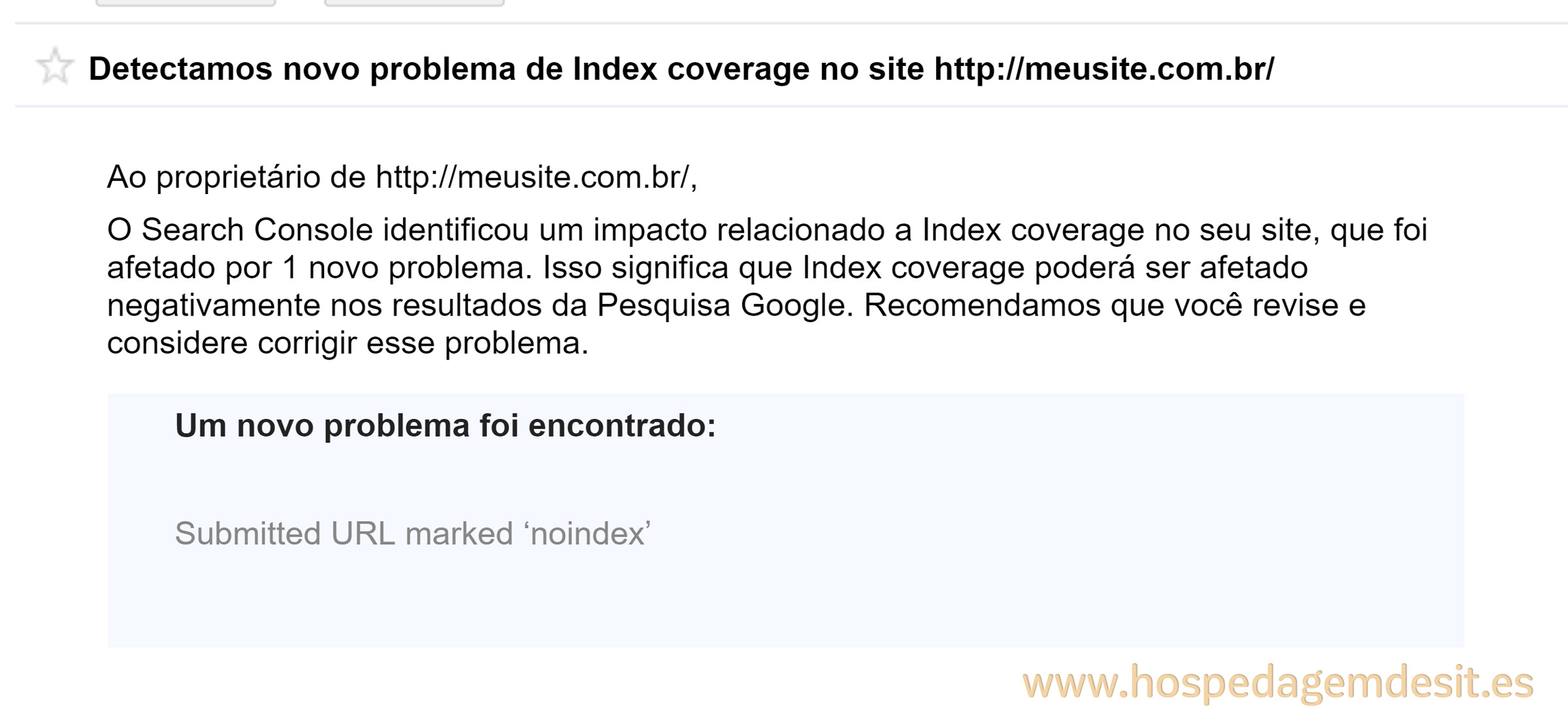 erro de index coverage url marcada como noindex