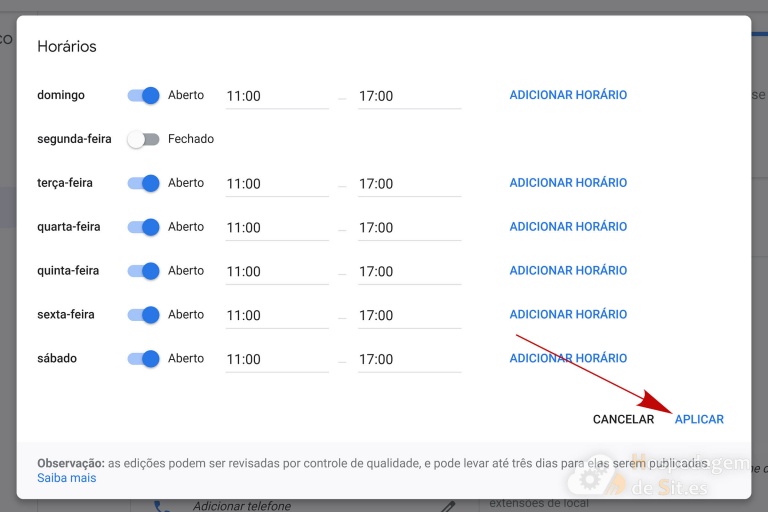 google meu negócio salvar horários