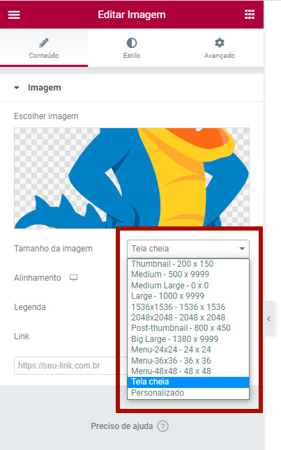 redimensionar imagem no elementor