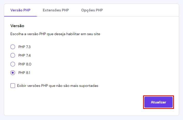 atualizar versão do PHP