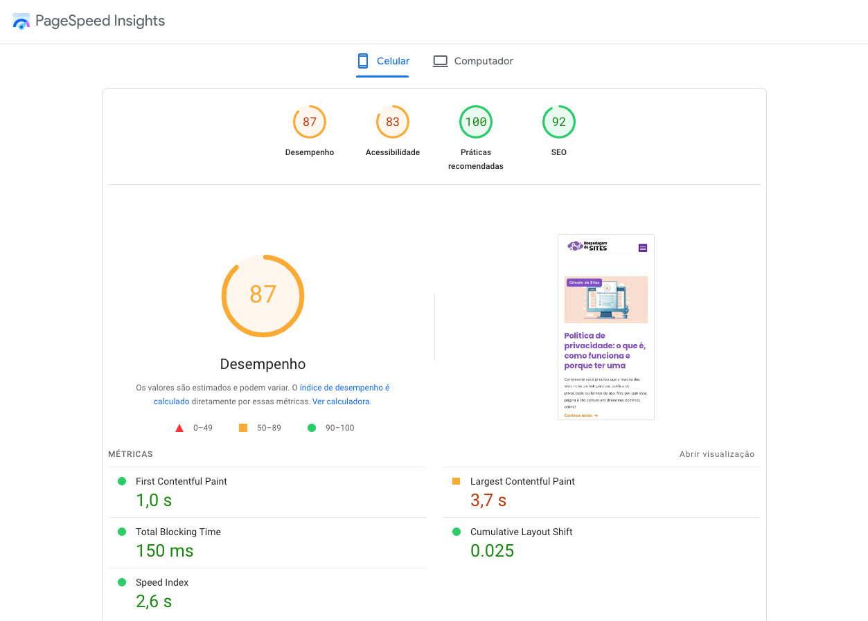 O que é Google Pagespeed Insights