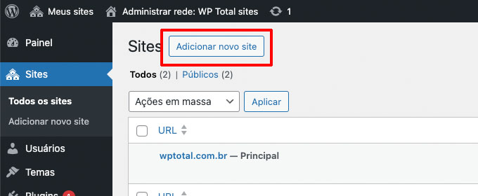 adicionar novo site wordpress multisites