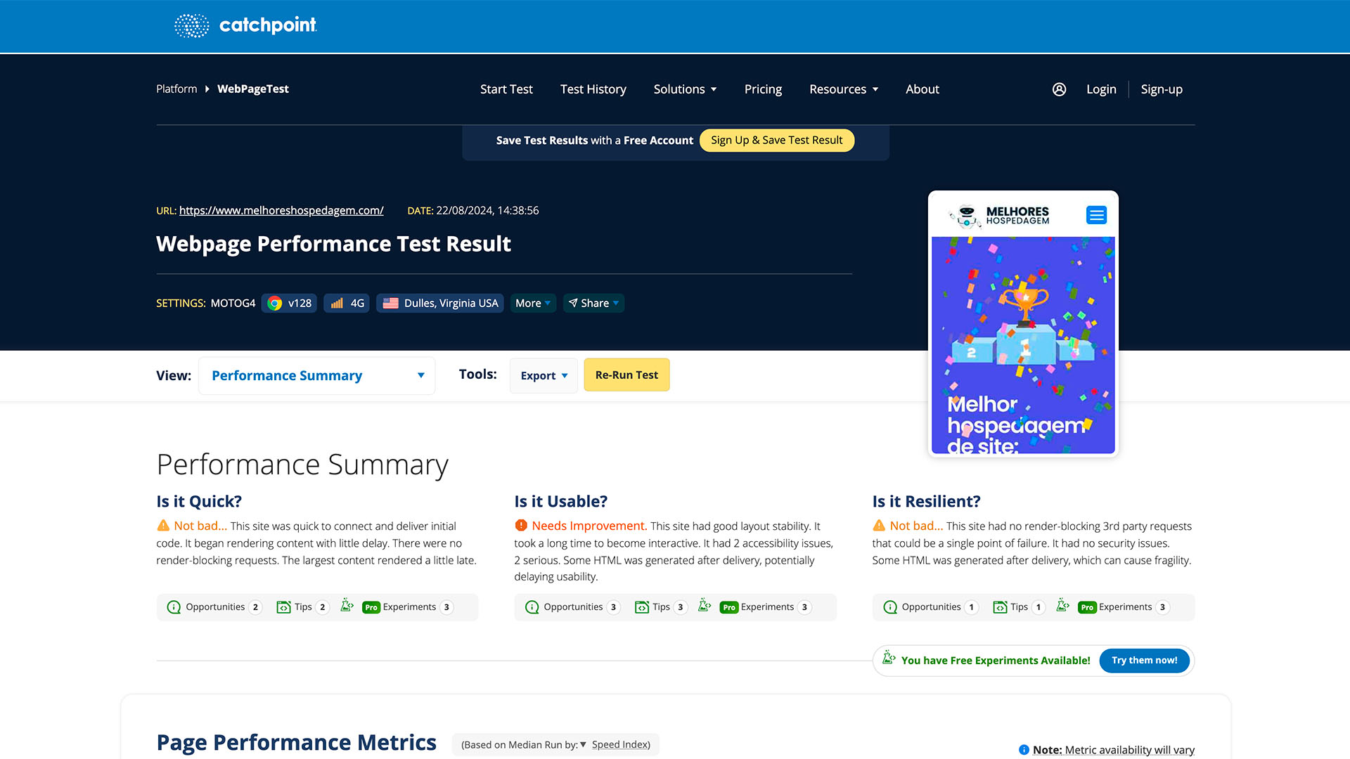 Velocidade do site webpagetest