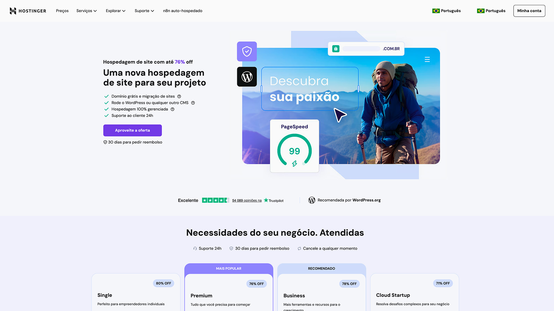 Melhor hospedagem de site Hostinger